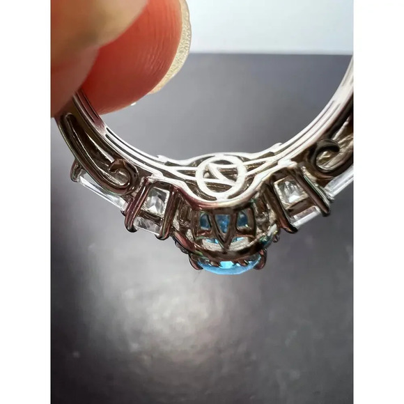 Blue and white topaz sterling silver halo ring size 9 - Picture 5 of 11